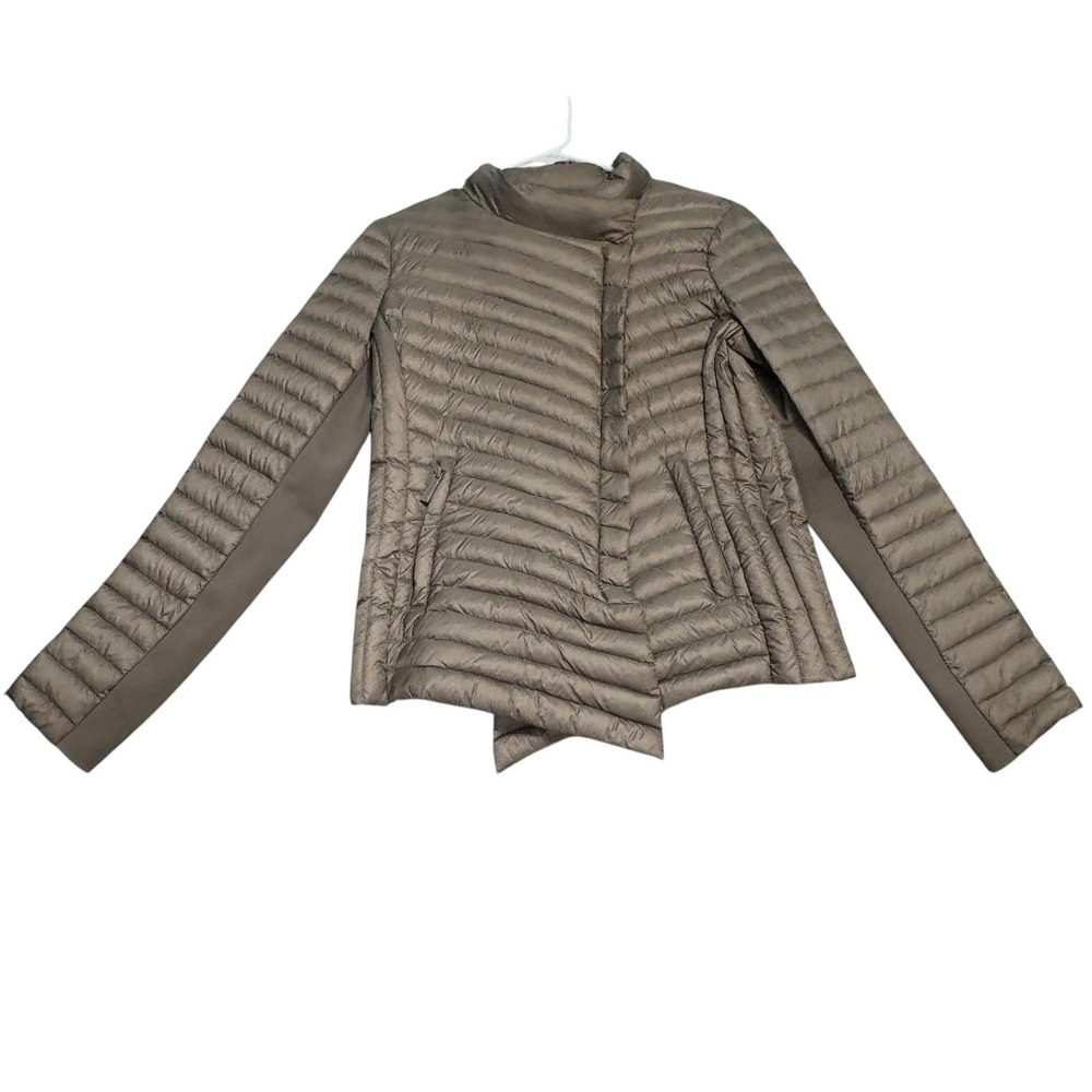 Michael Michael Kors Down Jacket Packable Womens Small Taupe Bronze Asymmetrical